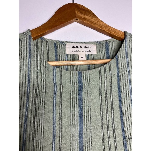 Cloth and Stone Size Medium Linen Blend Shift Dress Green Button Back Short - Picture 4 of 12